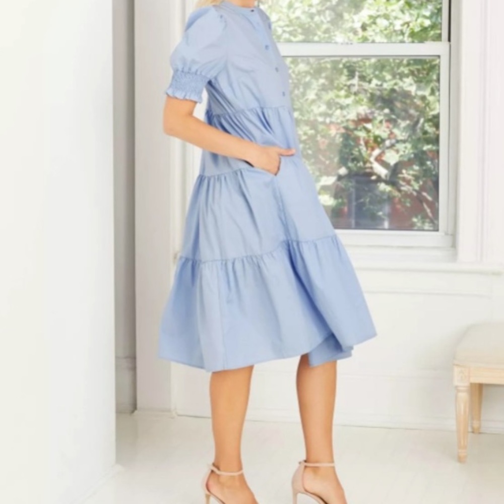 Women Puff Sleeve Midi Dress - S